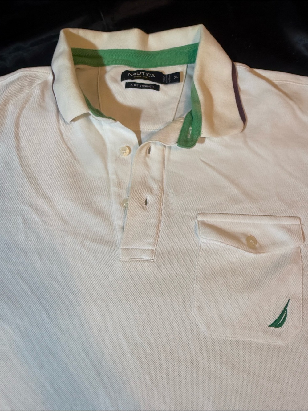 Nautica White Polo with Green Contrast Trim